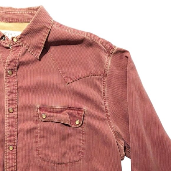 Ryan Michael Shirt Mens Medium XL Red Textured Corduroy Silk Snap Long Sleeve - Picture 5 of 16